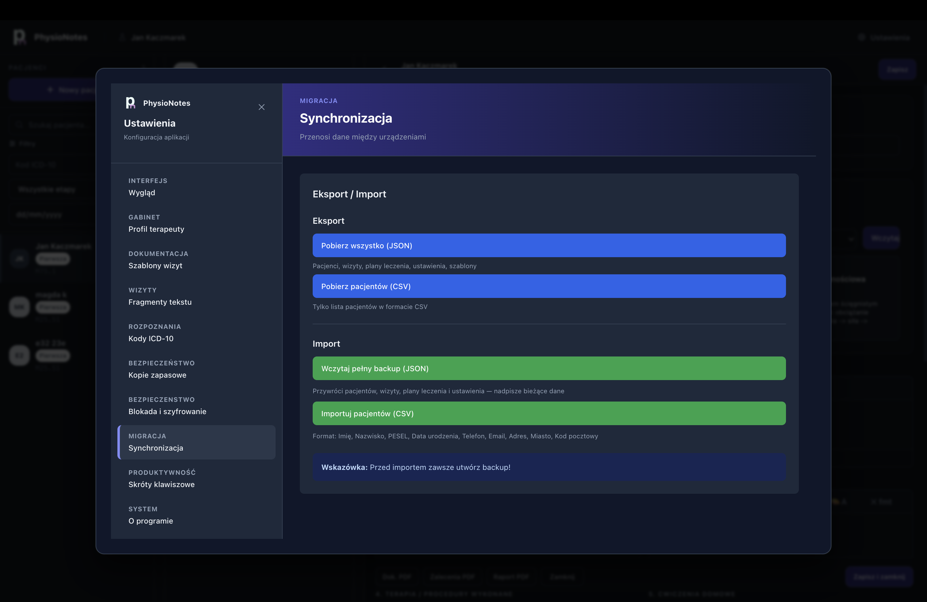 PhysioNotes screenshot 1